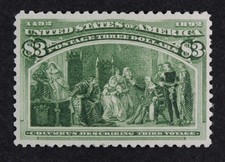 CKStamps: US Stamps Collection Scott#243 $3 Columbian Mint H OG Gum Disturb