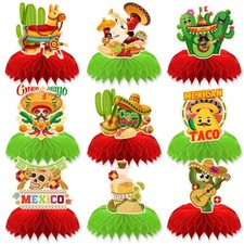 9 PCS Cinco de Mayo Table Toppers Mexican Party Paper Honeycomb Centerpieces
