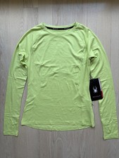 SPYDER Active Size S Womens Long Sleeve Thumbholes Side Zip Pocket Top Lime NWT