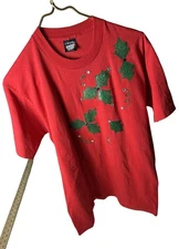 VTG Screen Stars Best Christmas Single Stitch T-shirt Size Large Red Green Holly