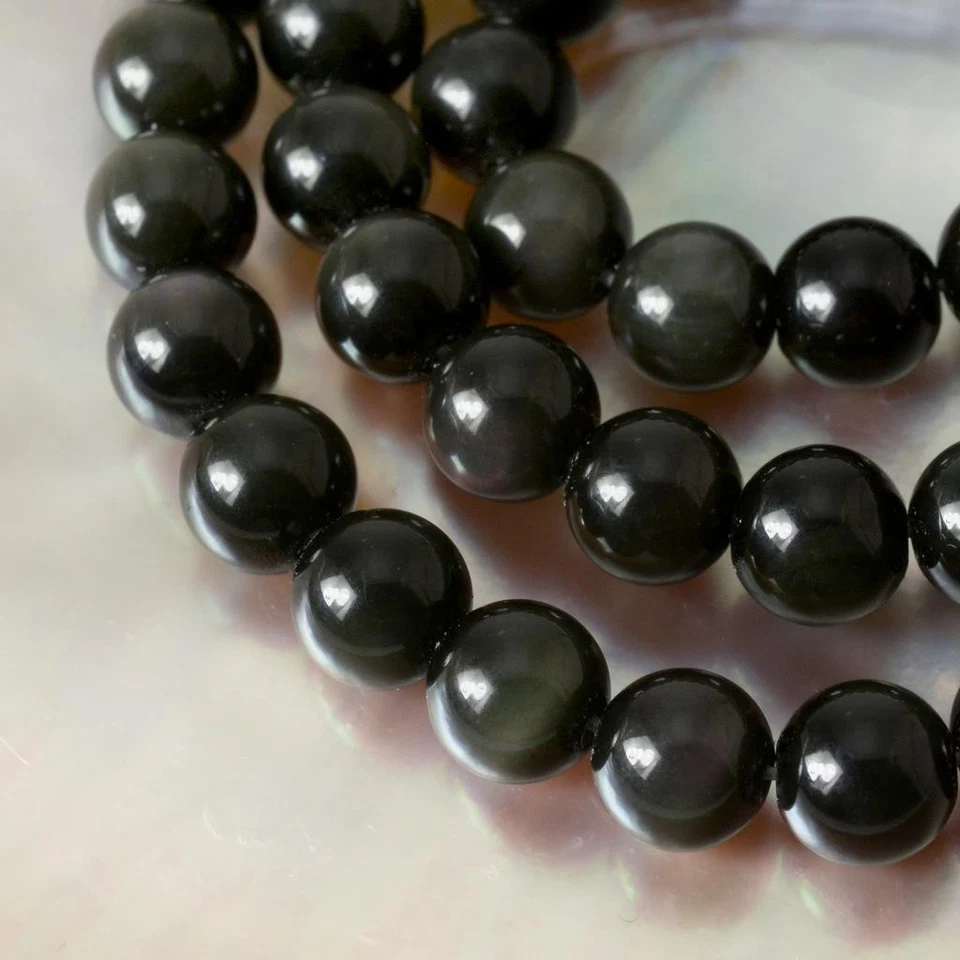 Black Rainbow Obsidian 8 mm Beads 15” Strand Smooth Round Gemstone Beads - Image 2 of 4