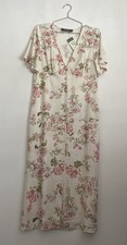Primark Linen Blend Pink Floral Tea Dress Size 12 Midi Length Nwts