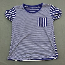 A New Approach ANA Shirt Womens Large Short Sleeve Pullover Striped Knit Blue