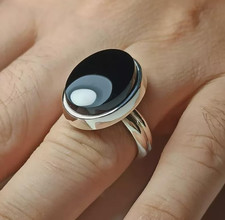 Natural Yemeni Black Aqeeq  925 Sterling Silver  Handmade Agate Ring For Men