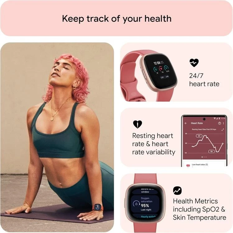 Fitbit Versa 4 Fitness Smartwatch, GPS, 24/7 Heart Rate, 40+ Exercise Modes, Pin - Image 2 of 3