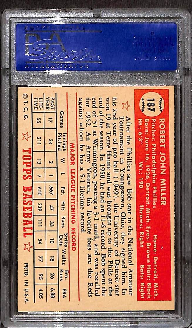 1952 Topps #187 BOB MILLER PSA 7 NM 31073882  view 2