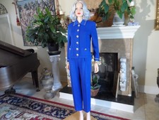 St. John Collection Royal Blue 3 Piece Skirt-Trouser-Jacket Knit Suit Size 6