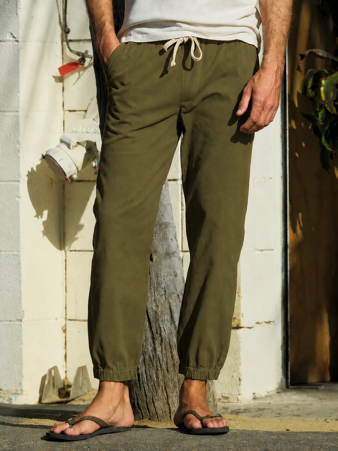 Mollusk Mens Jeffrey Pant Sz L Olive Green Jogger Cotton Twill Relaxed Lounge