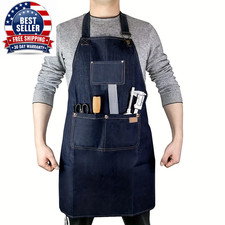Lightweight Denim Jean Tool Apron with Pockets Waterproof Waxed Canvas Apron for