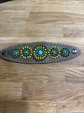 Leather Floral Snap Bracelet Bangle Cuff Jewelry Tan Multicolor Boho Hippie