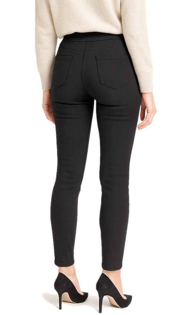 Damen High-Waist Stoffhose Skinny Pants mit Gummibund Taschen Röhrenhose