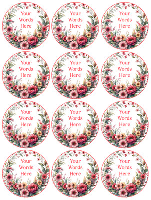 Essbarer Blumenkranz Dankeschön Torte, Cupcake Topper, personalisiert, Zuckerguss/Oblaten