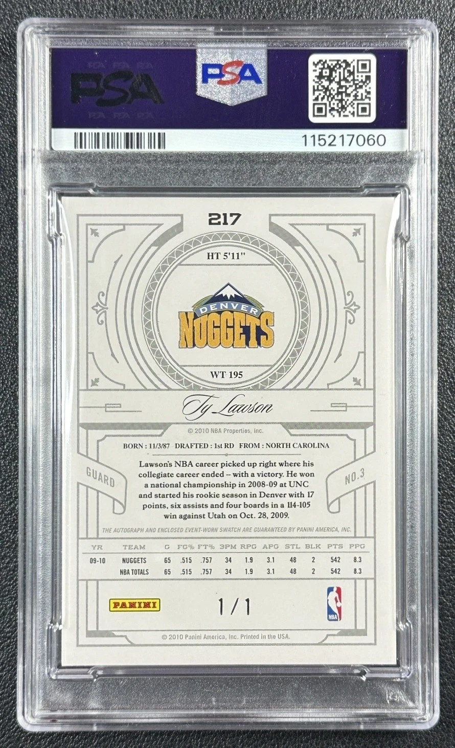 TY LAWSON PSA 8 2009 NATIONAL TREASURES #217 TRUE ROOKIE LOGOMAN PATCH AUTO 1/1 view 4