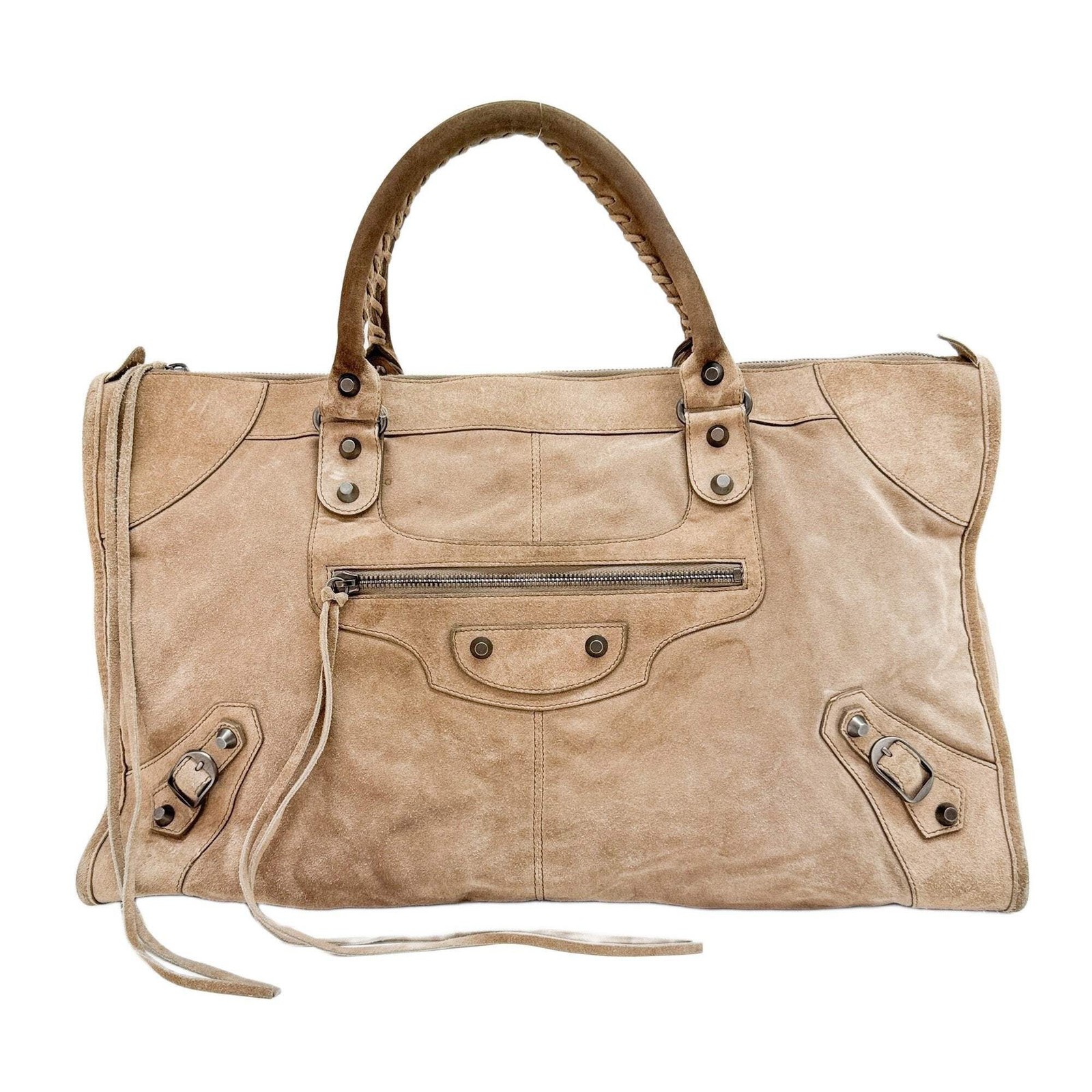 Borsa a tracolla BALENCIAGA Weekender in camoscio grigio