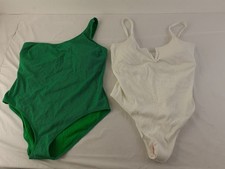 M&S 2pcs Green One Shoulder Ribbed Swimsuit & White V Neck Swimsuit Size 20 NEW