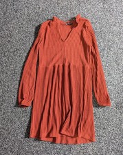Zara Dress Size Medium Rust Orange Ribbed V-Neck Casual