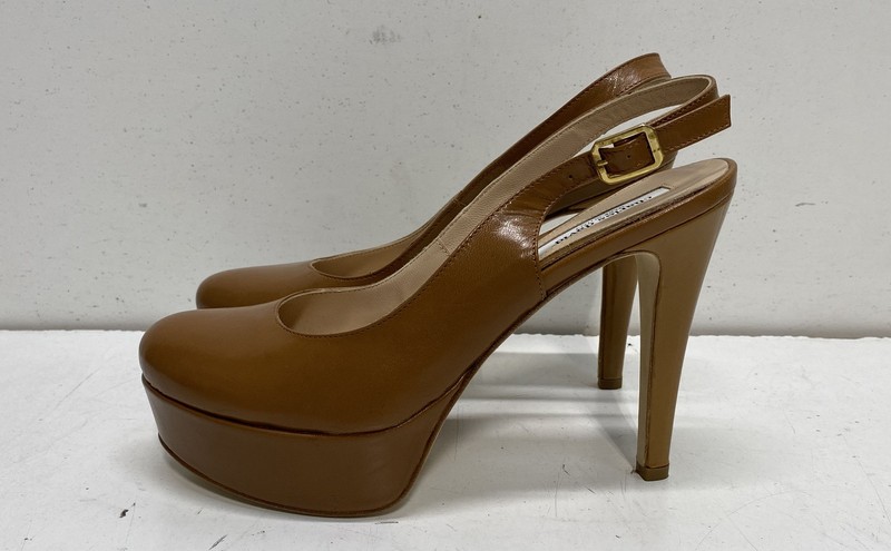 Charles David Tan Leather Platform Slingback Pumps Made in Italy Size 7.5