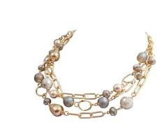 Multi Strand layered Frosted Layer Mother of Pearl Statement Chunky... 