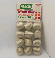Vtg 70s Yuletide Satin Ball Christmas Ornaments Ivory Tan 12 Feather Tree Size