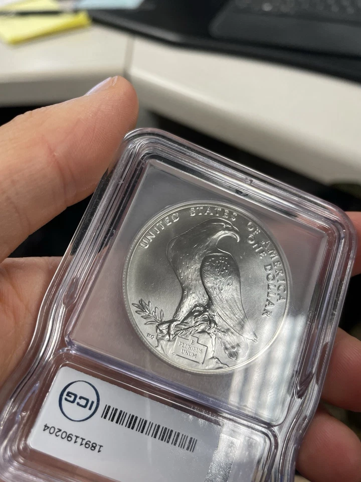 1984 S MS70 USA OLYMPIC Silver Commemorative $1-ICG Hutto Signed White Label - Image 2 of 4