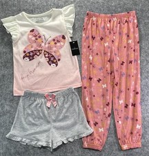 NWT Cuddl Duds Girls 3-Pc Pajama Set 6/6X S Butterfly Flowers Spring Summer