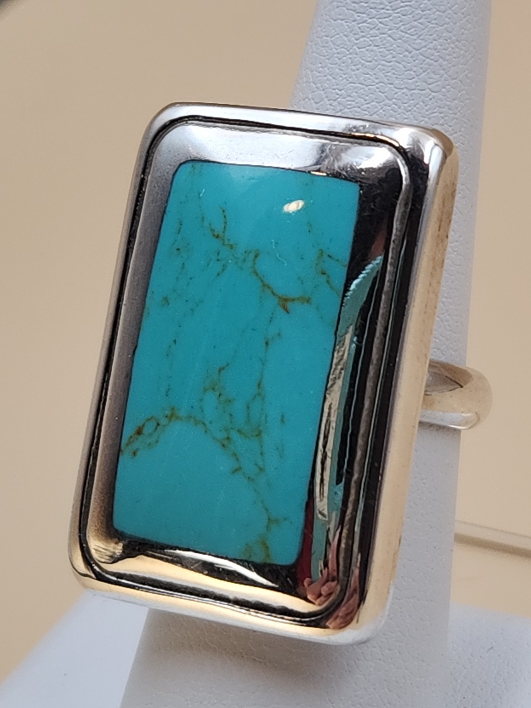 Turquoise/Sterling Silver Rectangular Framed Ring… - image 2