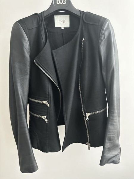 Women Maje Biker Jacket Black Leather 38