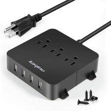 Power Strip with USB - Wall Mountable 4 Ports  3 Black