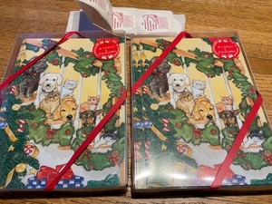 Dog with Cat Group Home for the Holidays Christmas Cards Set of 20 cards new box