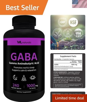 GABA 240 Vegetable Capsules - 1,000 mg for Calm & Restful Sleep, NSF-Certified