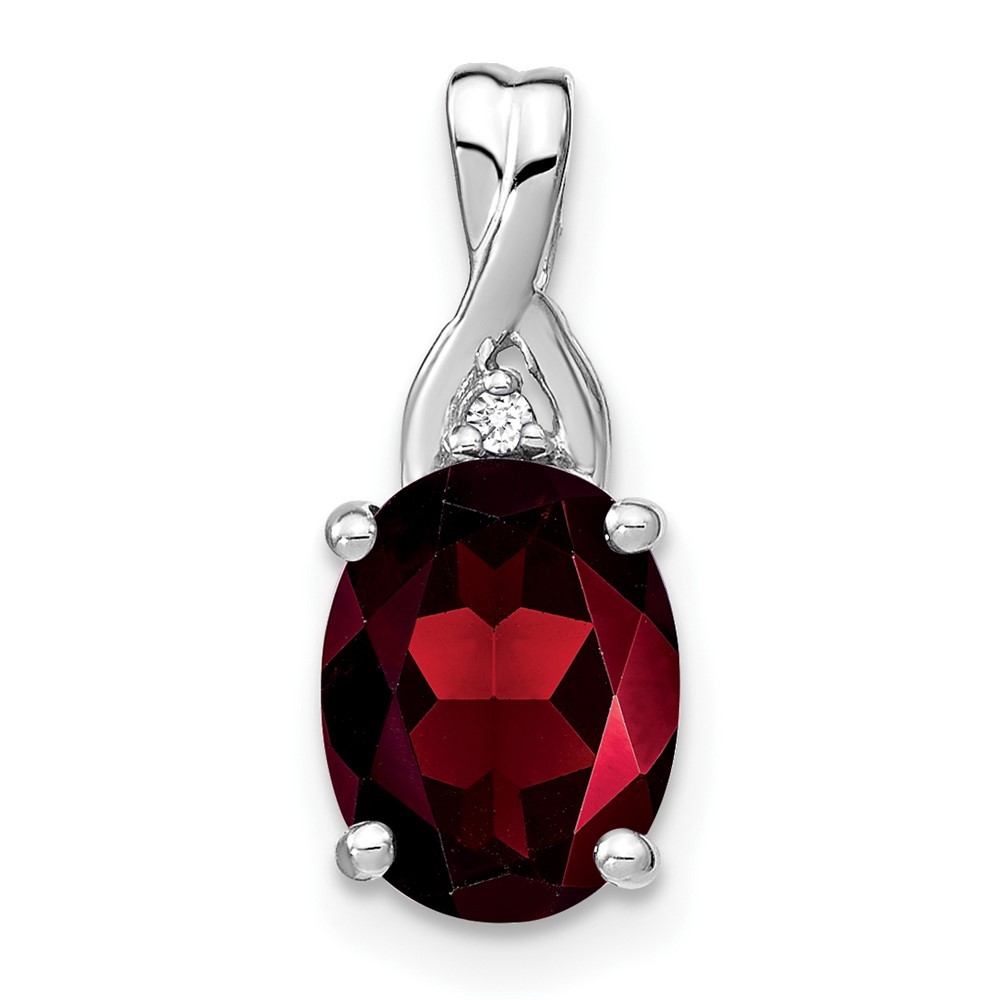 14k White Gold Oval Garnet and Diamond Chain Slide Pendant 0.9gm