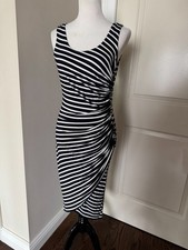 Bailey 44 Black White Stripe Tank Dress Wrap Front SZ M Made in USA