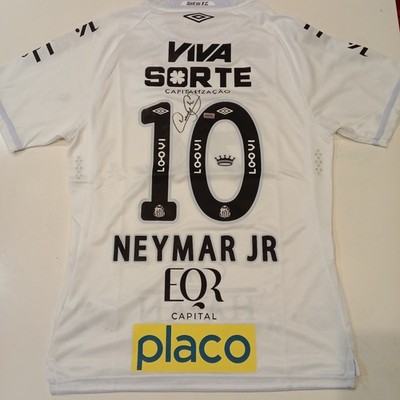 Santos FC Neymar Signed Home Jersey Nike Banco BMG White Football