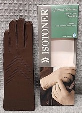 Isotoner Stretch Classics Fleece-Lined Gloves - NOS - One Size New 2001 BROWN