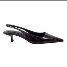 NEW Mango Crocodile Pointed Toe Kitten Heel Pump Burgundy Women Size 37/ 6.5