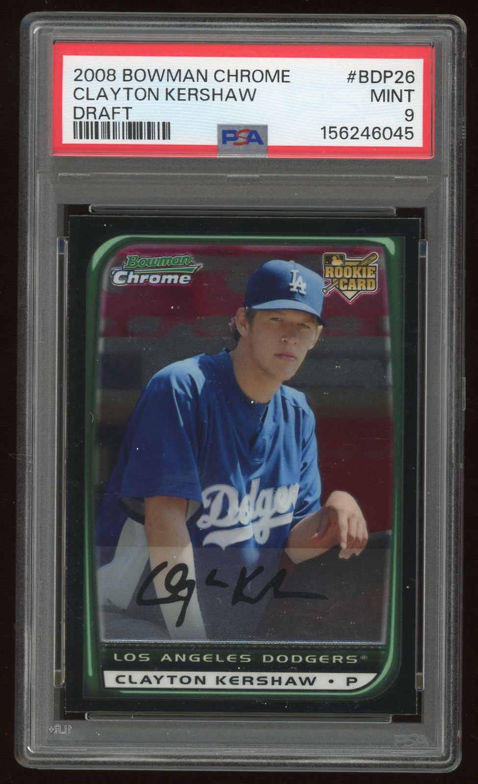 Clayton Kershaw 2008 Bowman Chrome Draft Topps RC #BDP26 Dodgers Rookie PSA 9