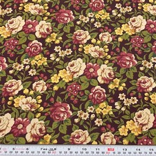 Vintage Marcus Brothers Textiles Florals on Plum Cotton Fabric by the HALF YARD