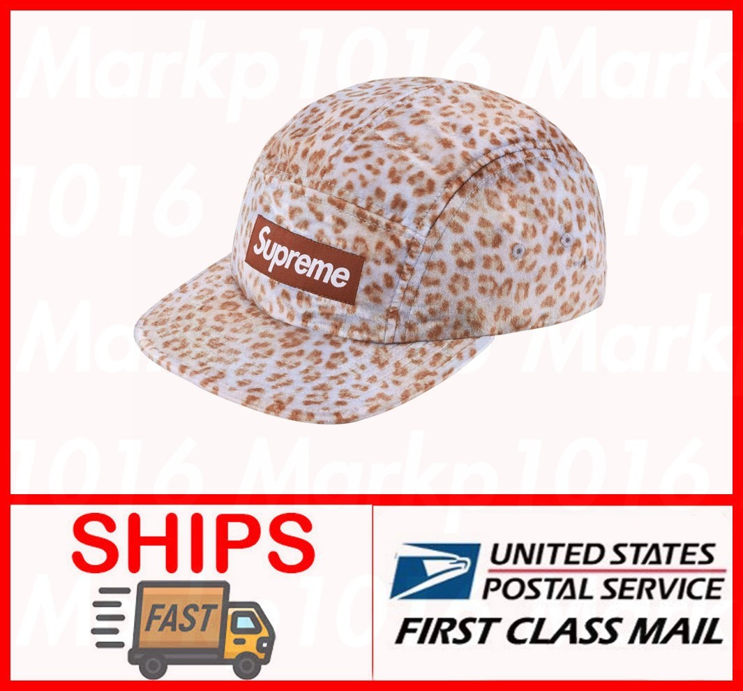 帽子 supreme Leopard Velvet Camp Cap Supreme Leopard Velvet Camp Cap (SS24) Tan Authentic New Box Logo