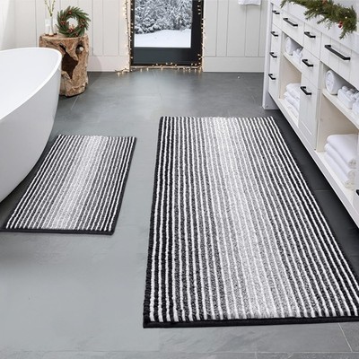 BSICPRO Bathroom Rugs and Mats Sets, 2 Piece 20 x 47 Plus 16 x 24, Black 
