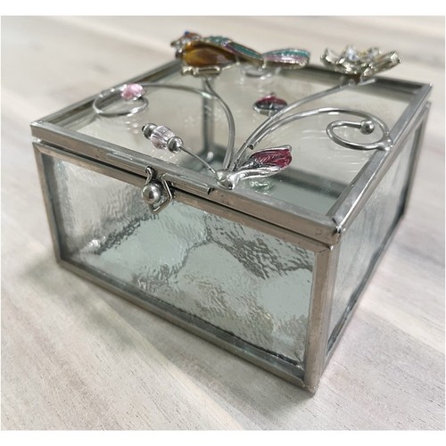 Vintage Jeweled Bird Glass Mirror Square Jewelry Box 3.5” X 3.5” - Picture 3 of 8