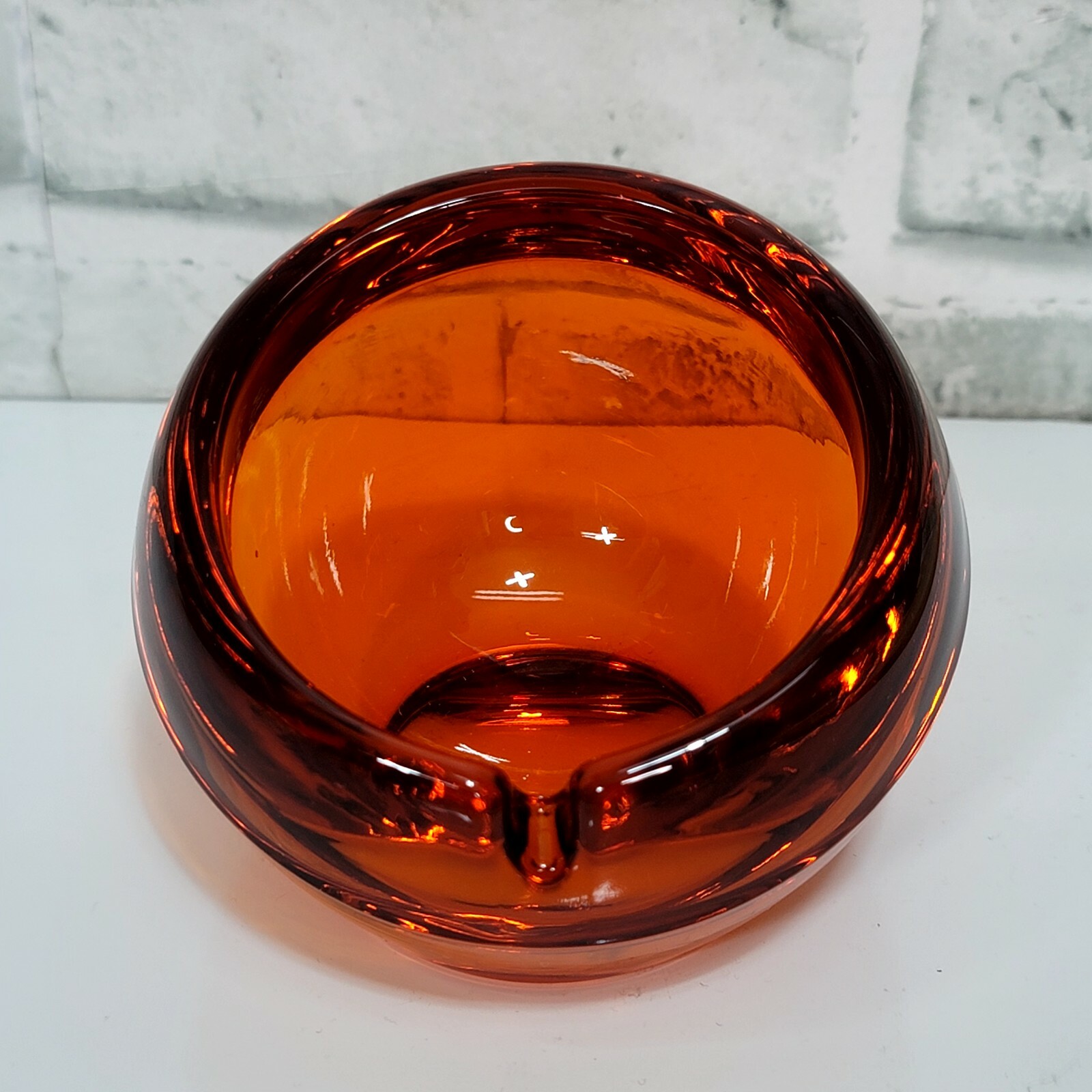 Vintage 60s Viking Glass Orange Orb Half Dome Ashtray Mid Century