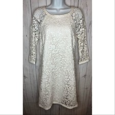 Ann Taylor Dress Women’s Size 6 Ivory Crochet Design Fully Lined Party