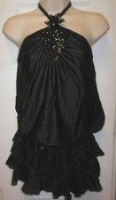Black Sequin Jazz Tap Dance Costume Small adult Top  ruffled skirt