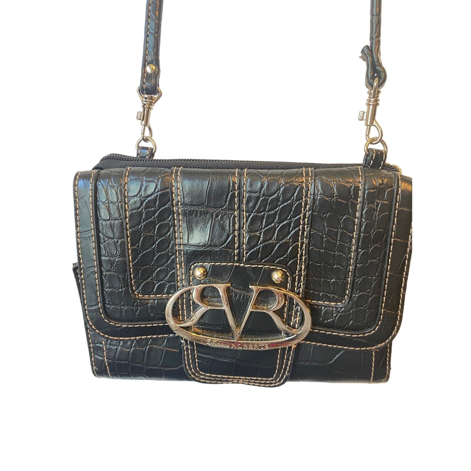 VTG 90s Y2K Faux Leather Crocodile Victoria Roberts Fold over Crossbody Wallet