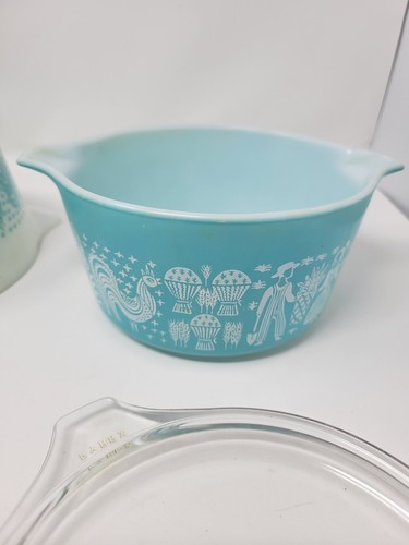 Pyrex Butterprint turquoise white Round Casserole set 6 pc 470 474 475 EUC - Picture 8 of 14