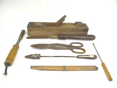Mixed Antique Vintage Steel Snips Soldering Iron Boxwood Plane Ruler Parts Tools