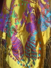 Vintage 1940s TAJ MAHAL Silk Brocade Scarf Piano Shawl Table Cloth 14" Fringe
