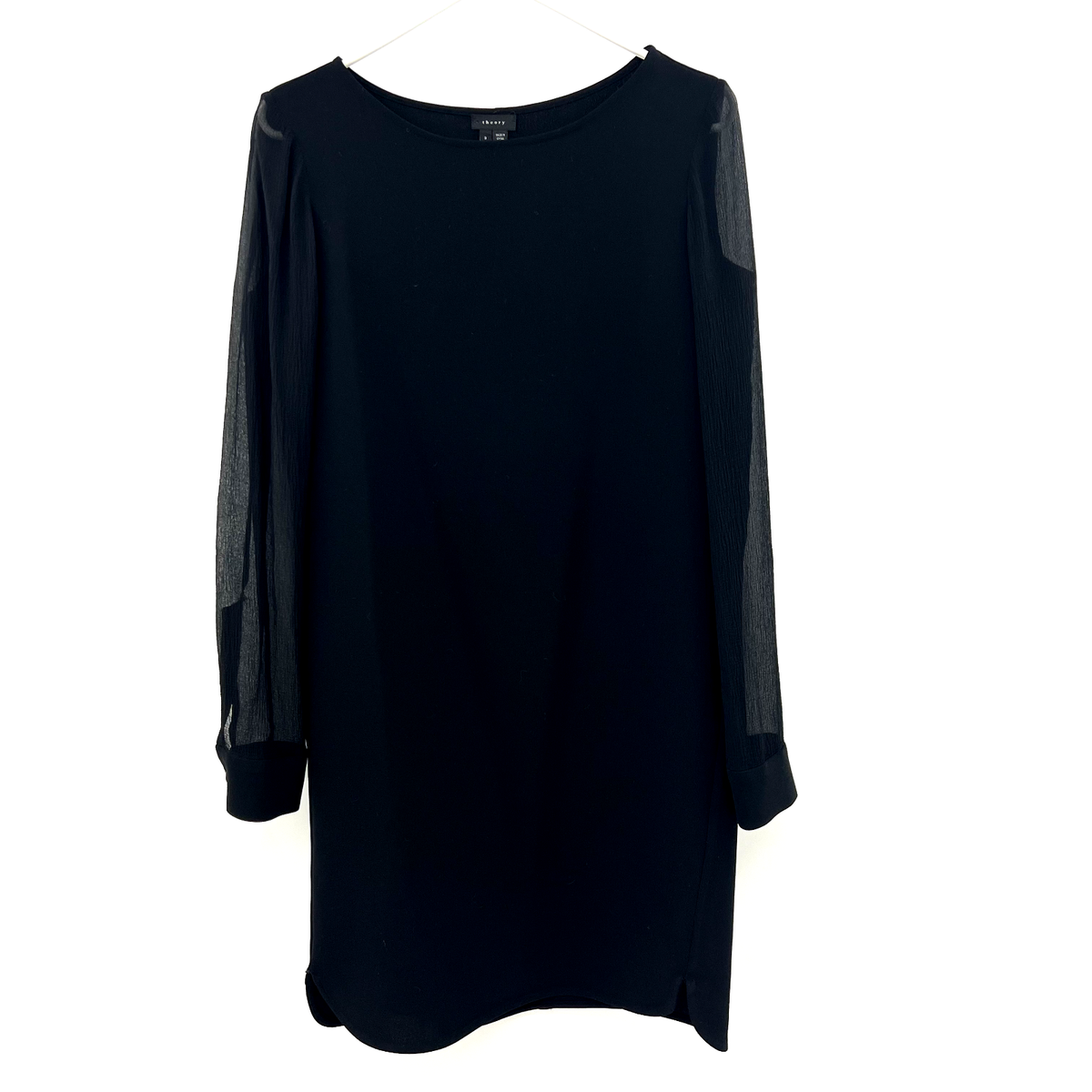 black sheer sleeve shift dress Theory Black Sheer Sleeve Shift Dress Womens Size 2 Silk Sleeves