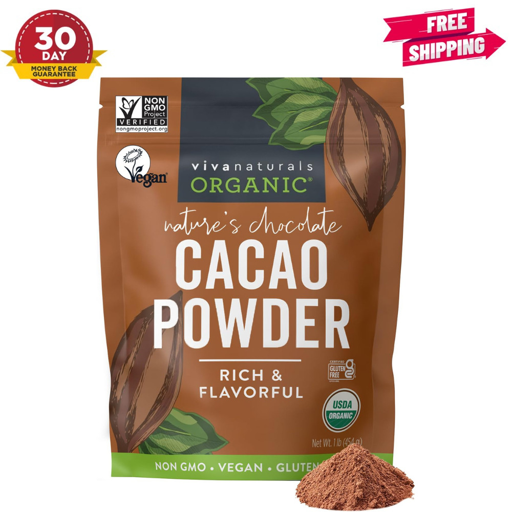 Cacao orgánico sin azúcar en polvo con rico sabor a chocolate negro 454 g 1 lb NUEVO