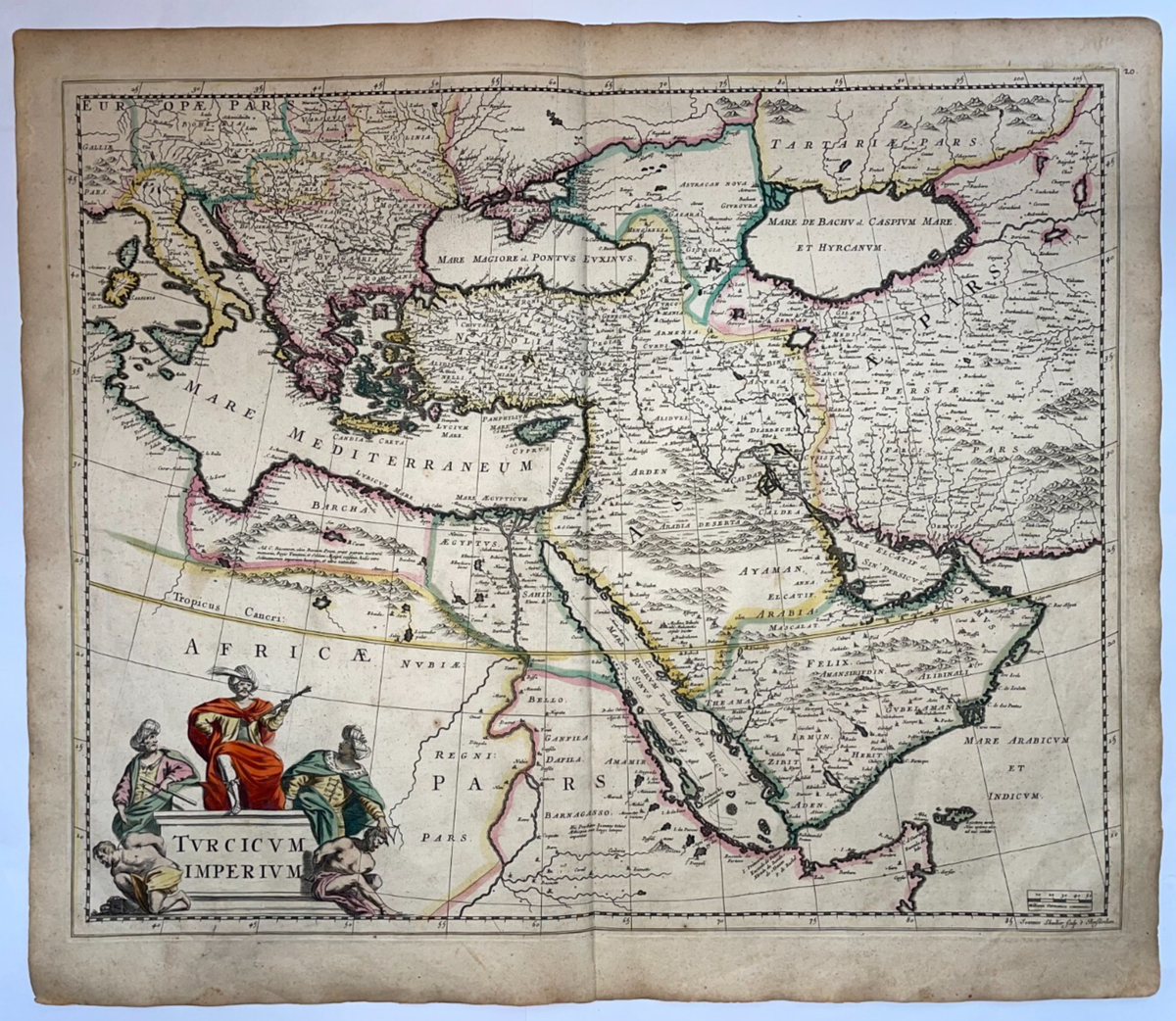 TURKISH EMPIRE 1680 FREDERIK DE WIT LARGE ANTIQUE ENGRAVED MAP
